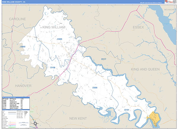 King William County, VA Zip Code Map